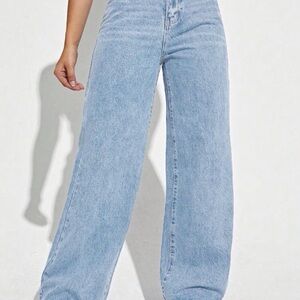 SHEIN Light Blue Wide Leg High-Rise Jeans